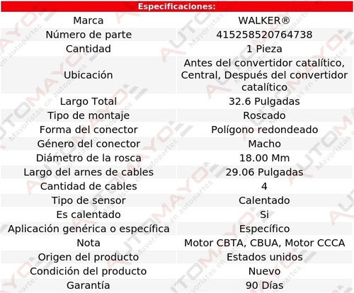 Sensor O2 Antes Cc, Central, Después Cc Beetle L5 2.5l 12-15