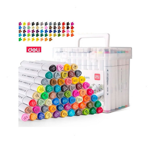 Set Marcadores Doble Punta Dibujo Deli 60 Colores