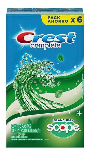 Crest Pasta Dental Blancura + Scope 6 Piezas 120ml C/u Msi