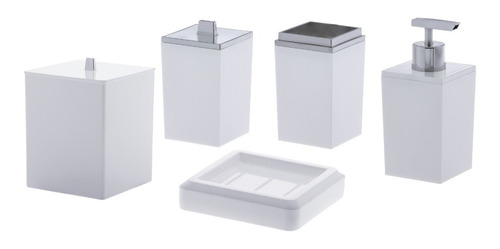 Jogo Banheiro Em Acrílico 5 Peças Lavabo Branco Paramount