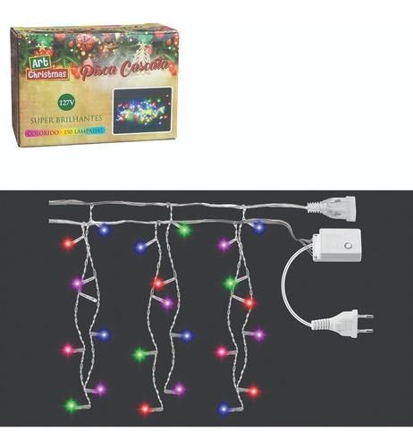 Cascata Led 150 Leds Pisca 8 Funções Ou Fixa Cores Natal