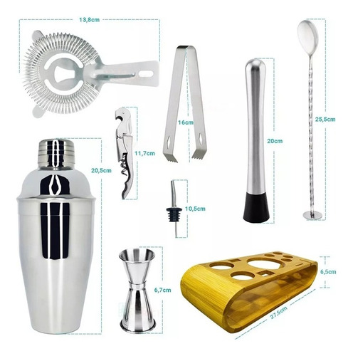 Kit Coqueteleira Inox Para Caipirinha E Drink + Suporte