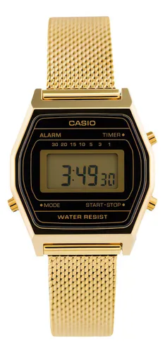 Reloj Casio Retro Dama La690 Negro Acero Inoxidable Tejido Color De La Correa Dorado