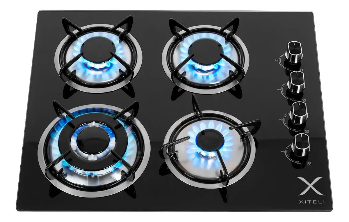 Parrilla Estufa 4 Quemadores Empotrable De Cristal Templado 3 Potencias Diferentes Facil De Limpiar Color Negro