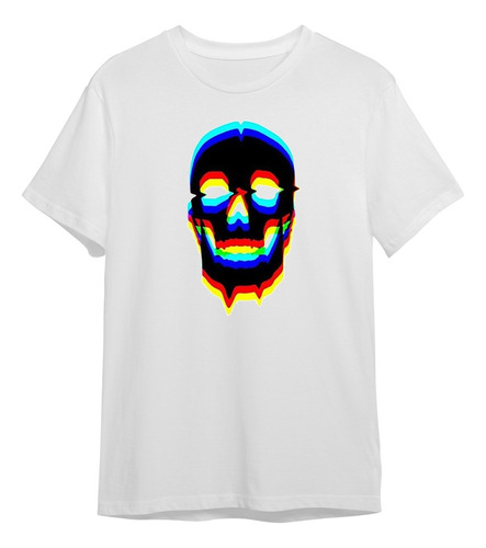 Camiseta Camisa Caveira 3d Anaglifo Colorido Dtf Ref1508