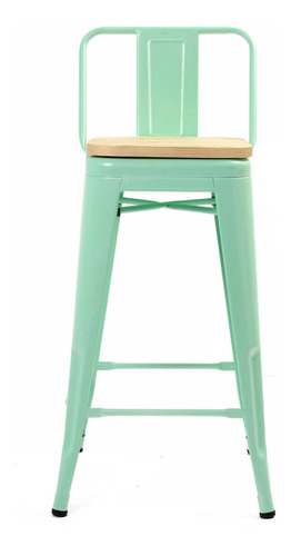 Piso Tolix Respaldo Bajo Menta Pastel Con Asiento Madera (66