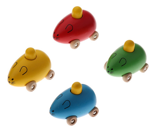 Carro De Madeira Rato Chocalho Crianças Brinquedos Amarelo