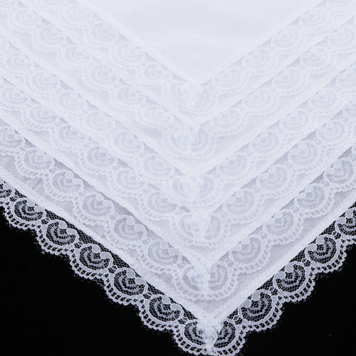 5 Pañuelos Bordados De Encaje, 100% Algodón, Color Blanco