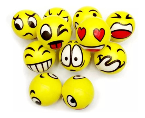 Pelota Esponja Emoji Anti Estrés 12 Pz Bolo Cumple Fiesta 