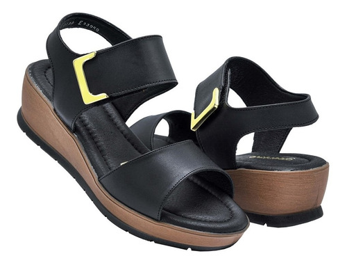 Sandalia Dama Green 93050 Negro Moda Casual Cuña 22 Al 26