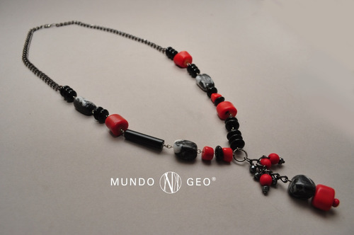Imagen 1 de 2 de Collar Con Coral, Jaspe Y Hematita