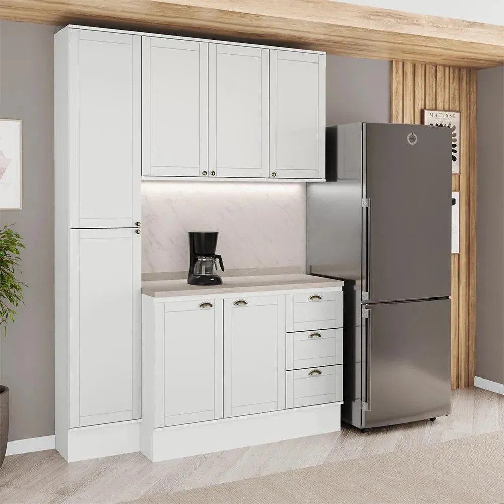 Armário De Cozinha Completa Milla Fable Carraro Branco Branco