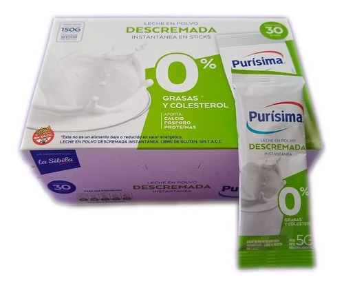 Imagen 2 de 5 de Leche En Polvo Descremada X 30 Sobres De 5 G.