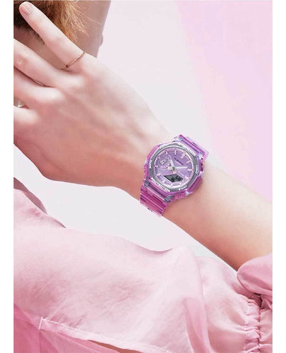 Reloj: Casio G-shock GMA-S2100SK-4ADR *esqueleto metálico correa color rosa Color del bisel rosa Color de fondo rosa