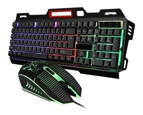 Combo Teclado Y Mouse Gamer Alambrico Luz Led Mecanico