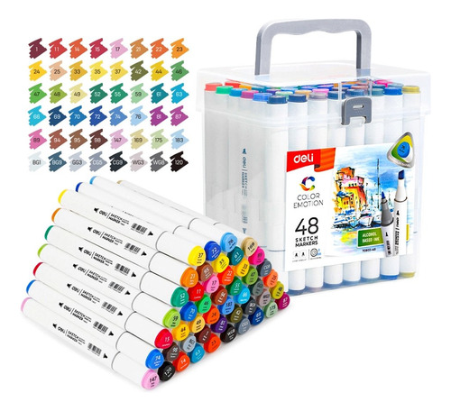 Marcadores Doble Punta Deli Sketch Artist´s Box X 48 Colores