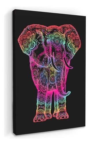 Cuadro Decorativo Canvas Moderno Elefante Mandala Color Natural Armazón Natural