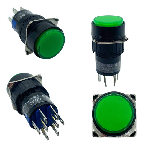 Botão Pulsador Alternado Iluminado Verde 220v - P16-ir2-g2