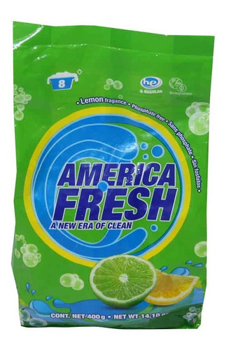 Imagen 1 de 8 de Detergente En Polvo America Fresh,  Limon, 400g