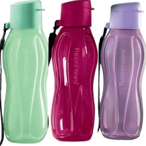 Tupperware Kit 3 Garrafas Eco 310ml Com Cordinha Tampa Flip 