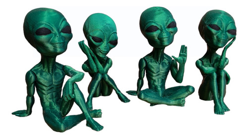 Pack Alien Extraterrestres X4 Figuras Decorativas 10cm Verde