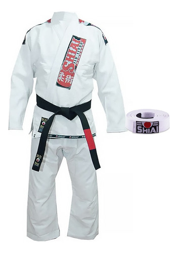 Kit Kimono Jiu Jitsu Mediano Shiai - Blanco + Faixa Cinturon