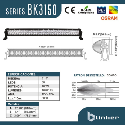 Imagen 3 de 4 de Barra De Luces Led Bk 31.5 180 W