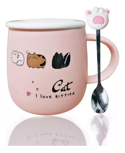Taza Café Té Muy Con Tapa Y Cucha Diseño Love Kitties Cat