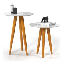 Comprar Kit 2 Mesas Tampo Redonda Sala Estar Lateral Apoio - Branco