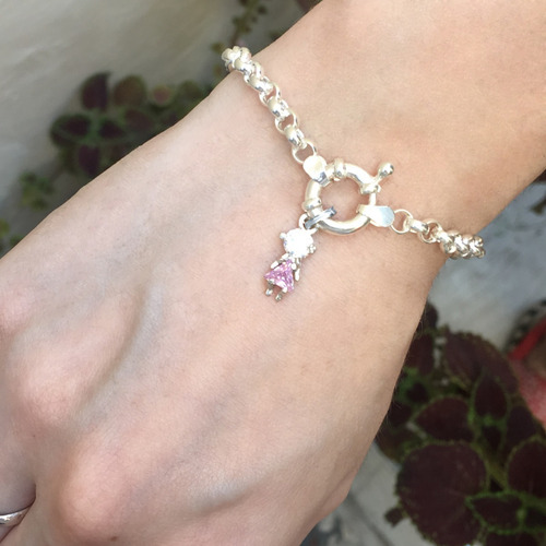 Pulsera Rolo Con Dije Nene Ó Nena Plata 925 Con Piedras