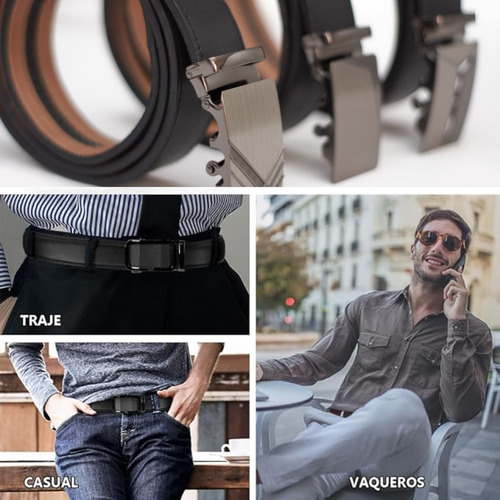 Cinto Con Hebilla De Ajuste Automático .my Best Belt Negro Unico (125 Cm)