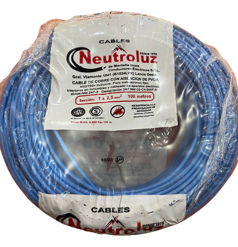 Cable Unipolar Normalizado 100% Cobre-rollo 100mts Neutroluz