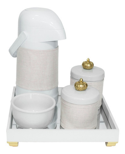 Kit Higiene Bebê Térmica Porcelanas Completo Ursinho Dourado Cor Coroa