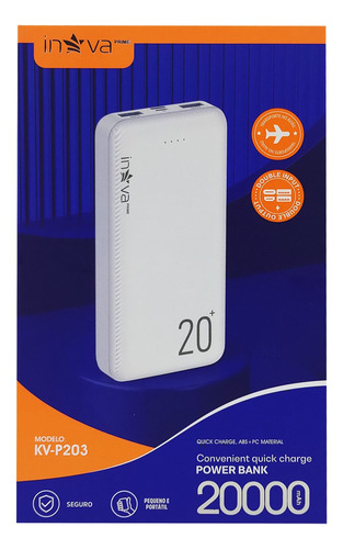 Carregador Inova Kv-p203 Usb Portátil Com Cabo Carregamento