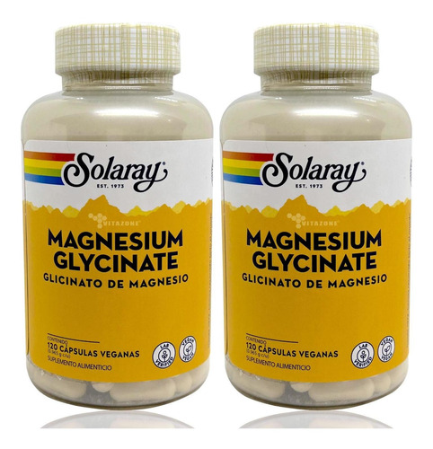 Glicinato De Magnesio 2 Pzs De 120 Cápsulas Veganas Solaray