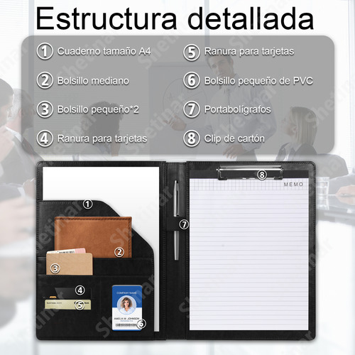 Carpeta A4 Ejecutiva Multifuncional Carta Piel Con Clip