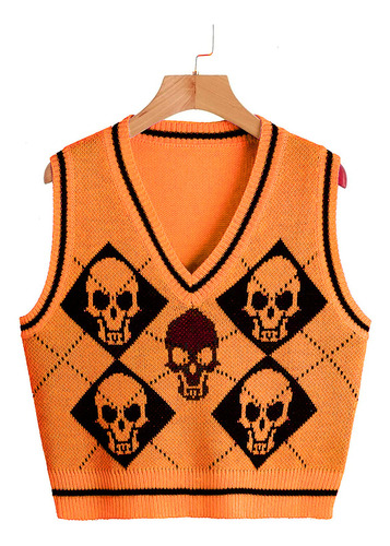 Suéter De Punto De Halloween Con Cuello En V Para Chaqueta T