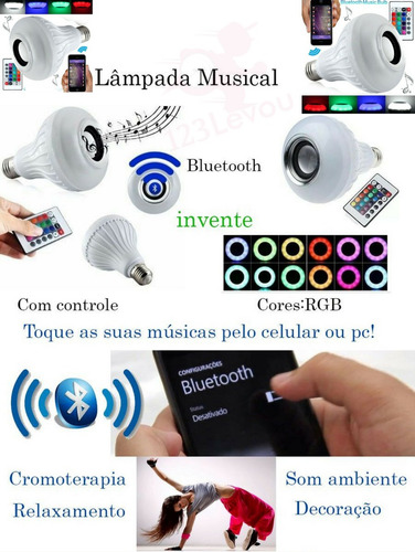 Lâmpada Musical Rgb Led Bluetooth Caixa Som Controle Remoto