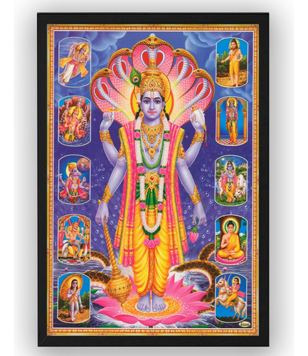 Cuadro Dios Vishnu Hindú Hinduism India Madera Vidrio R10