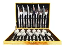 Comprar Kit Faqueiro Talheres Inox 24 Peças Com Detalhes Em Dourado