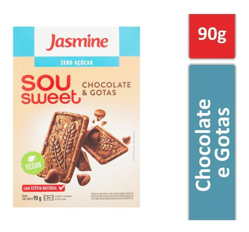Kit 6 Biscoito Cereais Chocolate Zero Açúcar Jasmine 90g