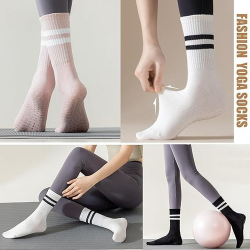 8 Pares De Calcetines Largos De Yoga Con Agarre Para Mujer,