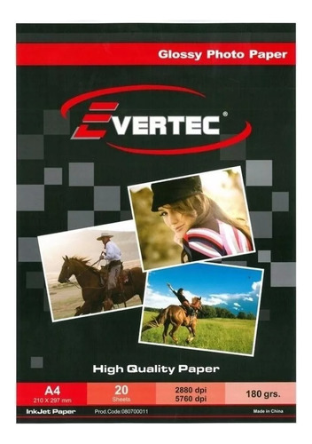 Papel Foto Brillante A 4 X 20 Hojas 180 Gr Evertec- Frane