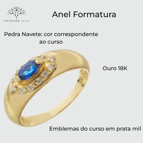 Anel Formatura Ouro 18k Com Prata Mil E Pedra Colorida