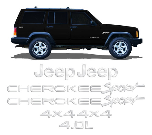 Kit Adesivos Auto-relevo Jeep Cherokee 4x4 4.0l Sport Cor Cromado