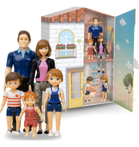 Juego De Muñecas Familia, Caja Se Transforma En Casa
