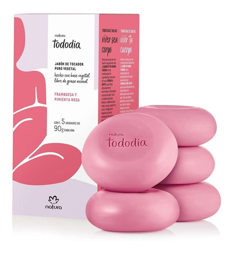 Natura jabones en barra puro vegetal frambuesa y pimienta rosa Tododia 5 unidades de 90g