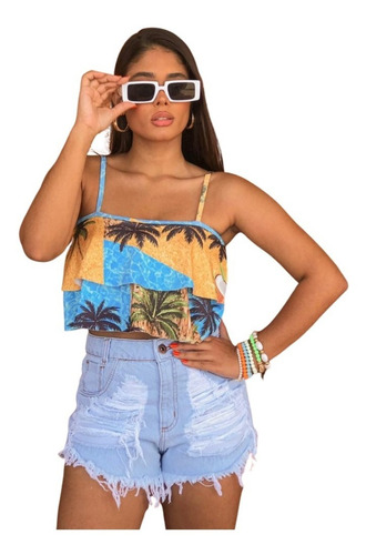 Imagem 1 de 3 de Shorts Jeans Praia Feminino Cintura Alta Manchado St010