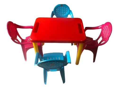 Juego De Mesa Infantil Con Cuatro Sillas De Colores