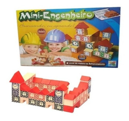 Brinquedo Mini Engenheiro Pedagógico Madeira 35 Peças